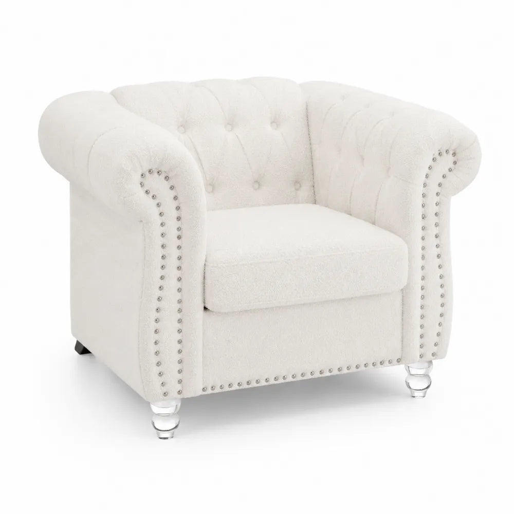 Sessel Creme Boucl¨¦ Stoff mit