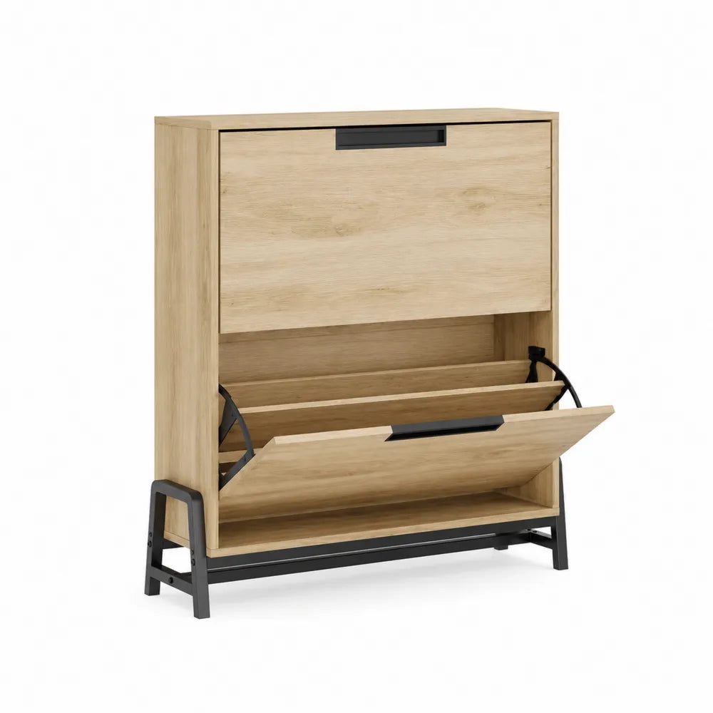 Schuhschrank Holzoptik Metall 2 Klappt¨¹ren 100x90x30