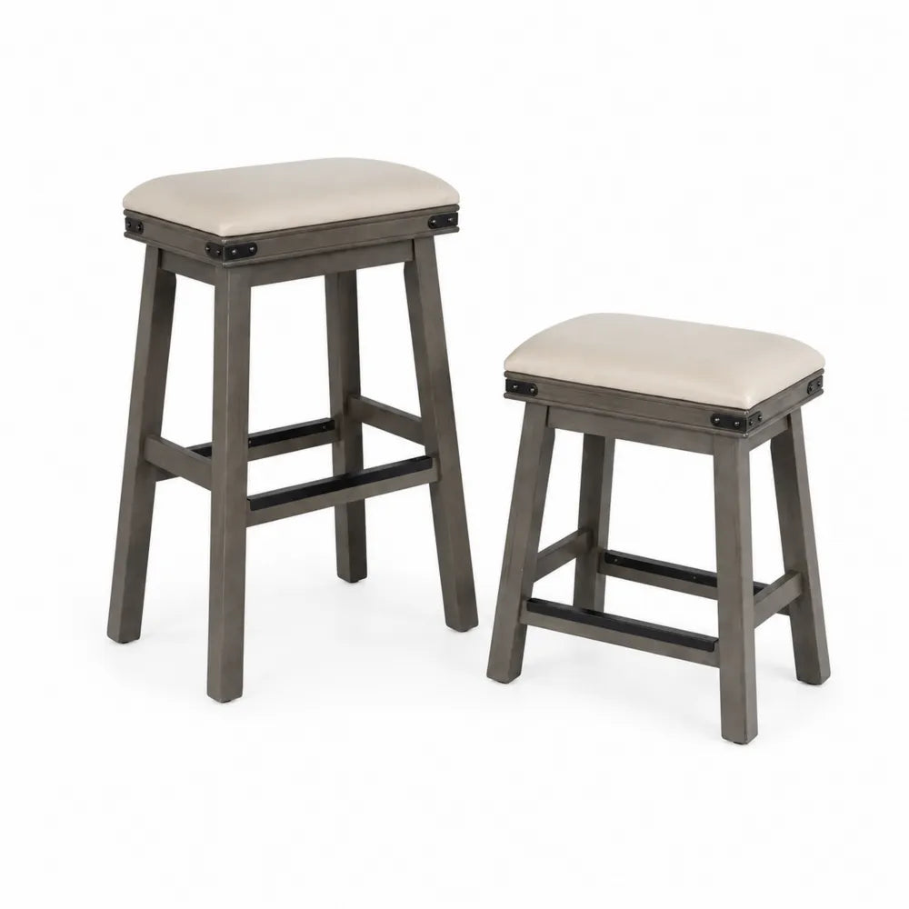 2-teilige Hocker mit Holzrahmen und PU-Sitzpolster