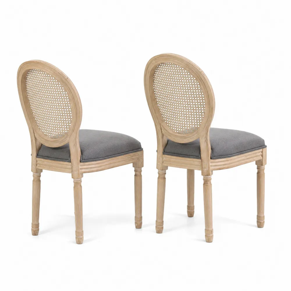 Esszimmerst¨¹hle Set mit Rattanr¨¹cken und Leinenpolstern,