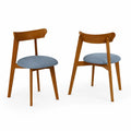 Esszimmerstuhl Set aus Holz mit Stoffpolster, Braun/Blau, 2er