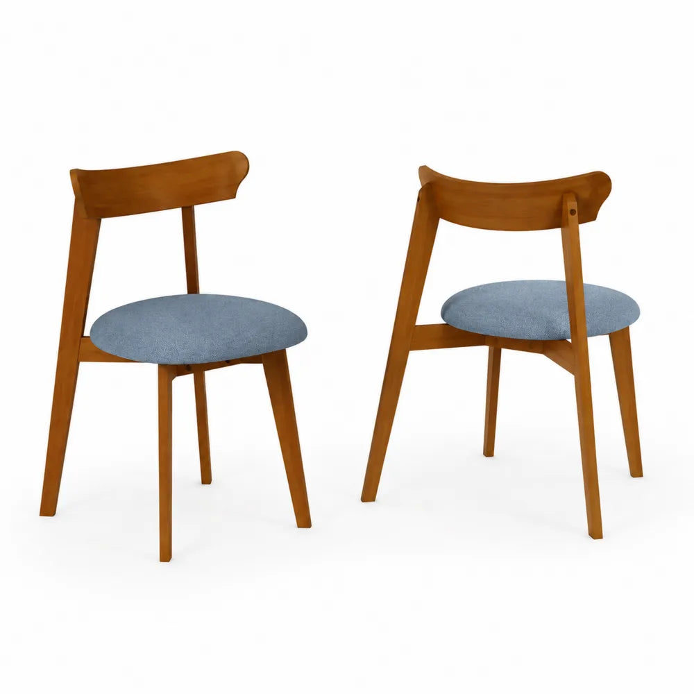 Esszimmerstuhl Set aus Holz mit Stoffpolster, Braun/Blau, 2er
