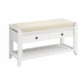 Wei?e Bank mit Holzstruktur und Polyester-Sitzpolster, 100x35x50