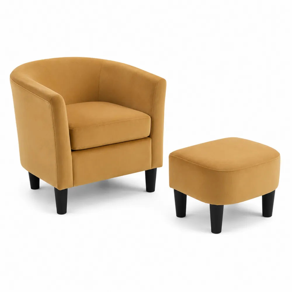 Samt Club Sessel mit Hocker Gelb Schwarze
