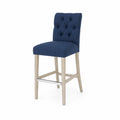 Barhocker aus Holz mit blauem Polster und R¨¹ckenlehne, Sitzh?he 75