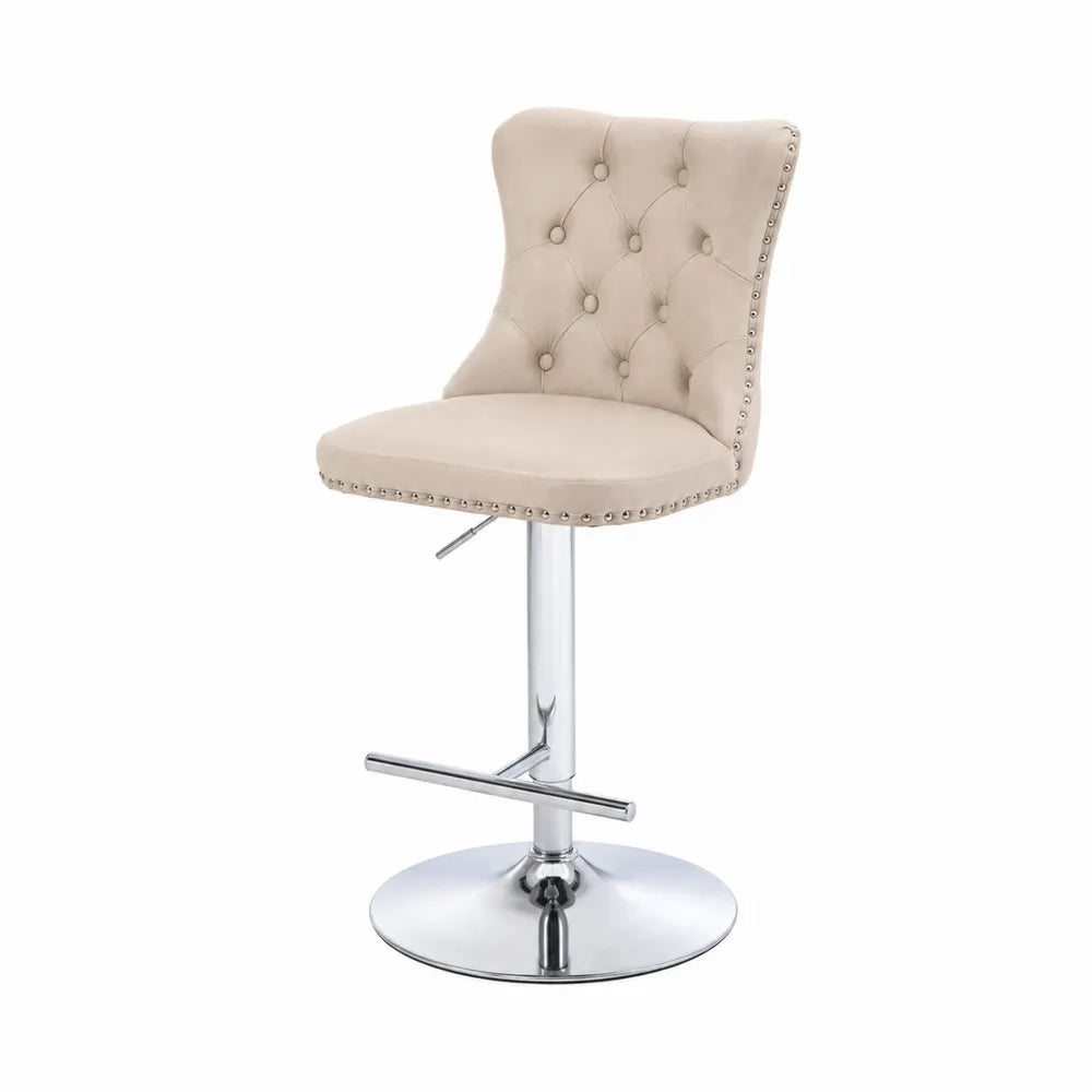 Barhocker Beige Samt Verstellbar mit